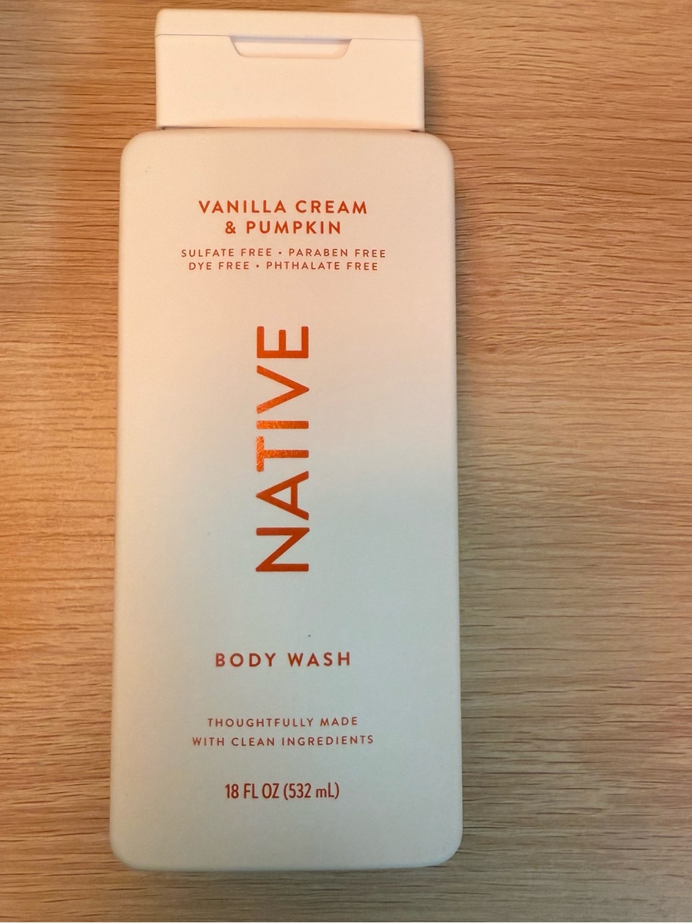 Native Vanilla Cream & Pumpkin Body Wash — White with Orange Text